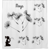 Rideaux De Douche Silhouette Dandelion soufflant blanc et noir (Devant)