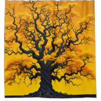 Silhouette d'arbre tordu Feuillage doré radieux