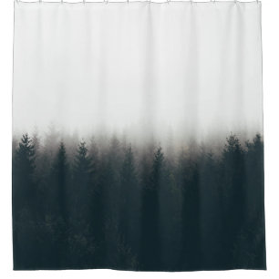 RIDEAUX DE DOUCHE SILHOUETTE D'ARBRES COUVERTS DE BROUILLES