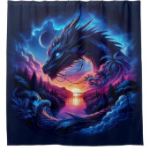 Rideaux De Douche Silhouette de dragon contre un coucher de soleil v (Devant)