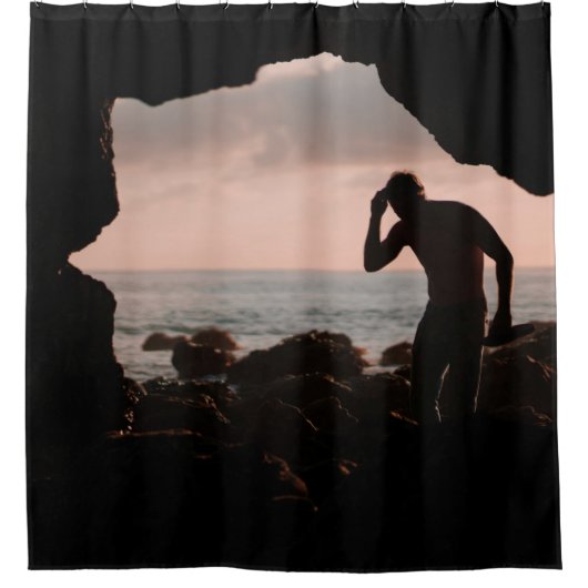 Rideaux De Douche Silhouette de l'homme dans la grotte (Devant)