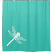 Rideaux De Douche Silhouette de libellule blanche sur Turquoise (Devant)