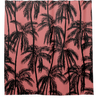 Rideaux De Douche Silhouette de palme, Vintage tropical rose.