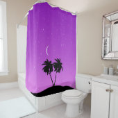 Rideaux De Douche Silhouette de palmier contre violet crépusculaire (En situation)