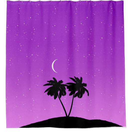 Rideaux De Douche Silhouette de palmier contre violet crépusculaire (Devant)
