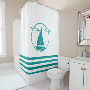 Rideaux De Douche Silhouette de voilier aquatique nautique/rayures d