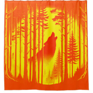 Rideaux De Douche Silhouette dramatique de loup en forêt
