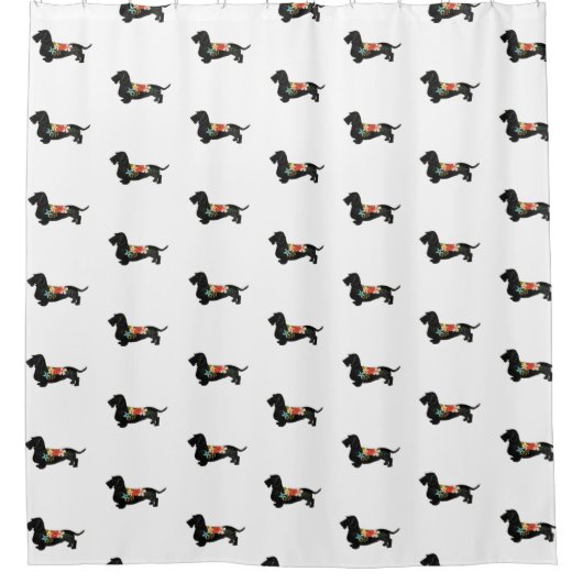 Rideaux De Douche Silhouette florale à poils durs Dachshund (Devant)