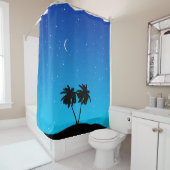 Rideaux De Douche Silhouette Palmier Contre Bleu Du Soir (En situation)