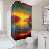 Rideaux De Douche "Silhouettes Coucher Du Soleil Sur L'Eau" (En situation)