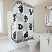 Rideaux De Douche Silhouettes de chat noir joueuses (En situation)