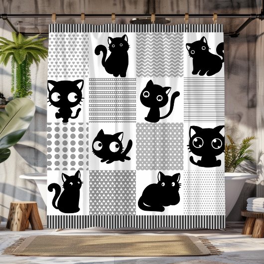 Rideaux De Douche Silhouettes de chat noir joueuses