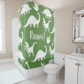 Rideaux De Douche Silhouettes de dinosaures blanches et vert (En situation)