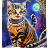 Rideaux De Douche Silly Cat in Space World Mème (Devant)