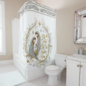 Rideaux De Douche Silver and gold nativity Christmas (En situation)