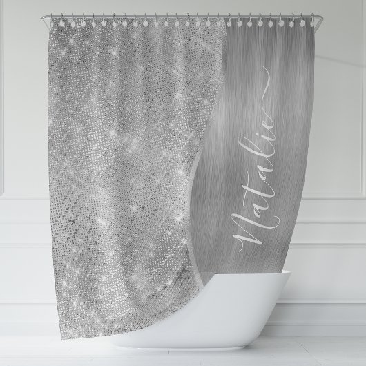 Rideaux De Douche Silver Glitter Glam Bling Personalized