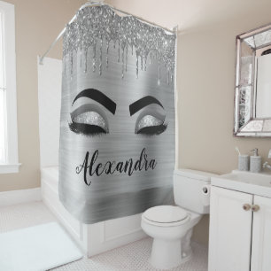 Rideaux De Douche Silver Glitter Sparkle Eyelashes Monogram