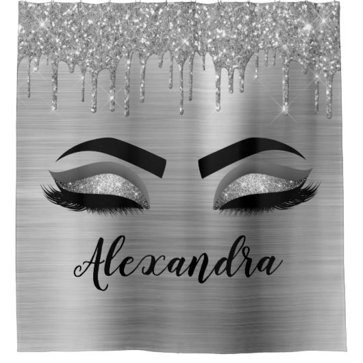 Rideaux De Douche Silver Glitter Sparkle Eyelashes Monogram (Devant)