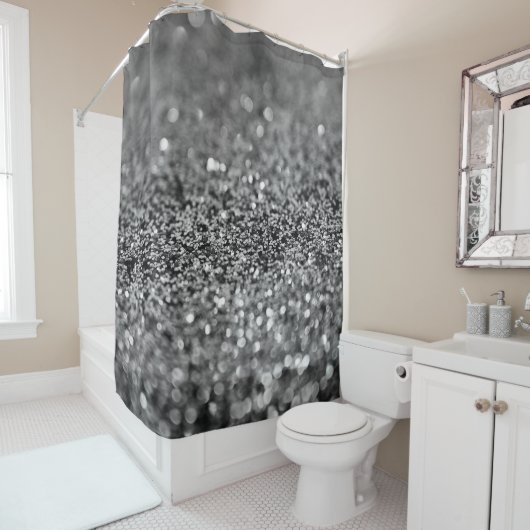 Rideaux De Douche Silver Gray Glitter Bokeh Glam 2 (En situation)