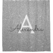 Rideaux De Douche Silver Sparkle Parties scintillant Monogramme Nom  (Devant)