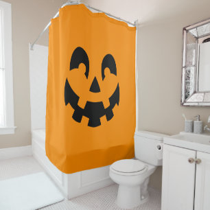 Rideaux De Douche Simple Citrouille Noire Visage Sur Halloween Orang