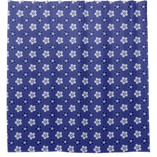 Rideaux De Douche simple floral solide bleu motif rétro petit flowe (Devant)