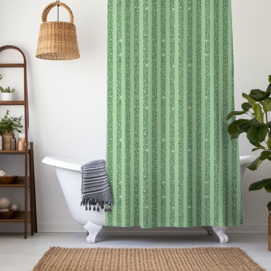 Rideaux De Douche Simple Forest Green Glitter Style Vertical Stripes