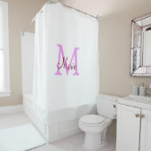 Rideaux De Douche simple minimal ajouter nom monogramme rose rouge (En situation)