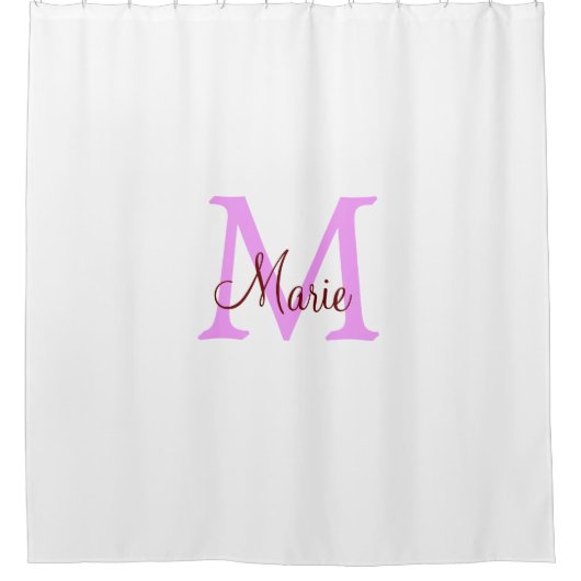 Rideaux De Douche simple minimal ajouter nom monogramme rose rouge (Devant)