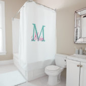 Rideaux De Douche simple minimal ajouter nom monogramme vert rose bl (En situation)