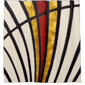 Rideaux De Douche Simple, moderne, lignes, or, rouge, crème (Devant)