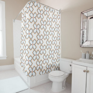 Rideaux De Douche Simple Motif blanc bleu et orange