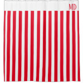 Rideaux De Douche Simple rouge et blanc rayé Noël initial (Devant)