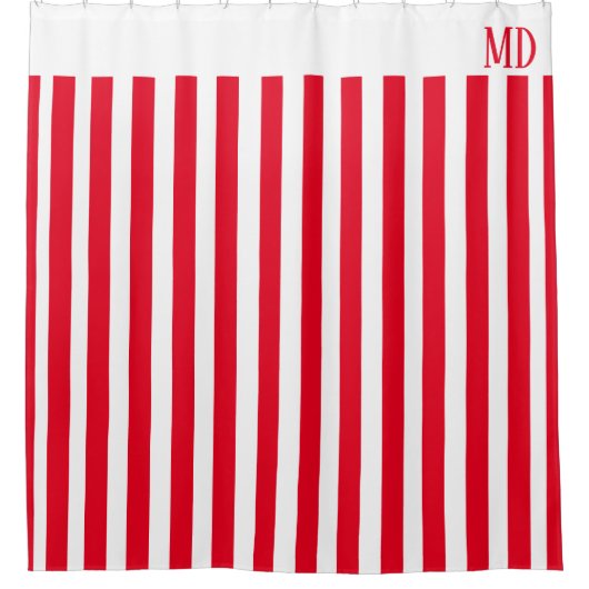 Rideaux De Douche Simple rouge et blanc rayé Noël initial (Devant)