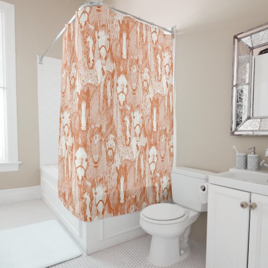 Rideaux De Douche simplement chevaux orange demi perle (En situation)