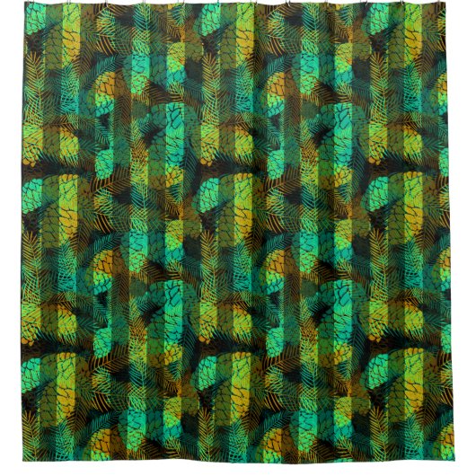 Rideaux De Douche Simples hiver Noël vert vert cônes de pin bleu tr (Devant)