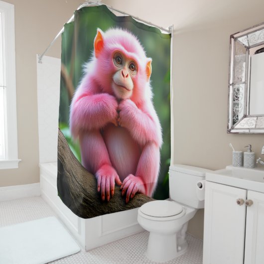 Rideaux De Douche Singe rose (En situation)