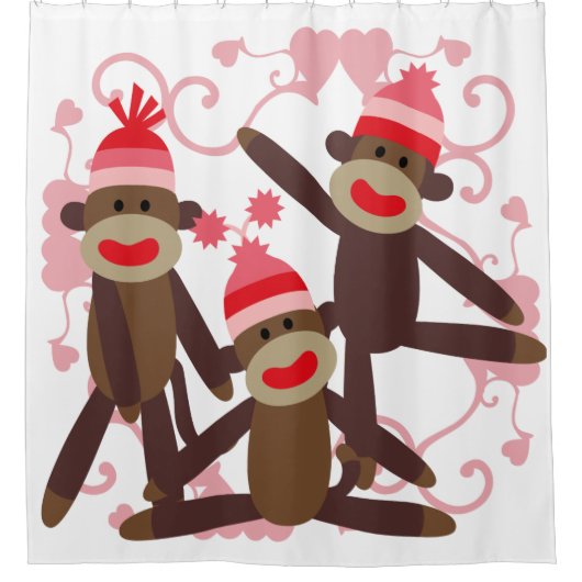 Rideaux De Douche Singes De Choc Avec Coeurs Roses (Devant)