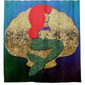 Rideaux De Douche Sirène aux Cheveux Rouges Coquillage Doré (Devant)