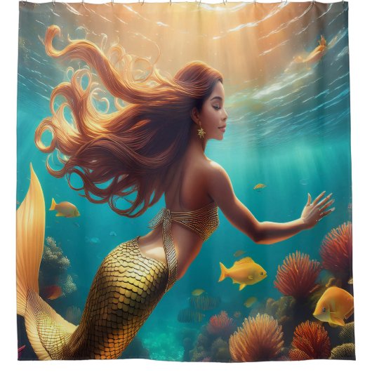 Rideaux De Douche Sirène avec cheveux gonflables (Devant)