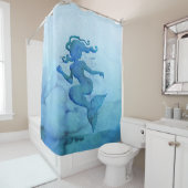 Rideaux De Douche Sirène d'aquarelle bleu (En situation)