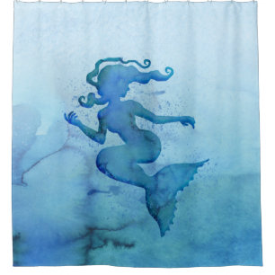 Rideaux De Douche Sirène d'aquarelle bleu