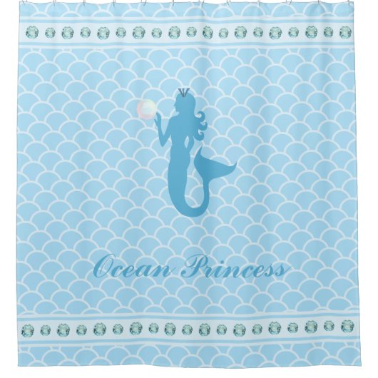 Rideaux De Douche Sirène de l'Ocean Princess sur Turquoise Wavy (Devant)