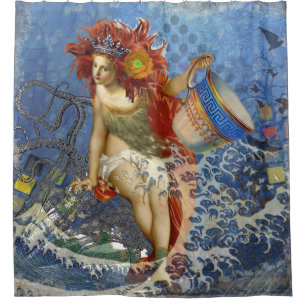 Rideaux De Douche Sirène du Verseau Art Gothique Bleu
