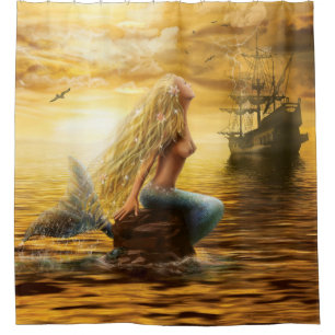 Rideaux De Douche sirène marine d'imaginaire de princesse au dos de