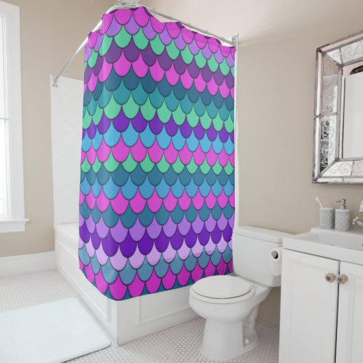 Rideaux De Douche Sirène multicolore aux couleurs variées (En situation)