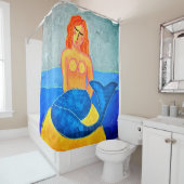 Rideaux De Douche Sirène sur un rocher Abstrait (En situation)