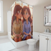 Rideaux De Douche Sister Bond – Beautiful Sisters Illustration Art (En situation)