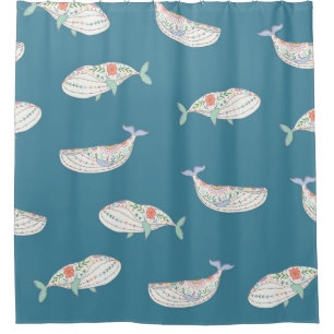 Rideaux De Douche skandinavian folk whale sea animals seamless patte