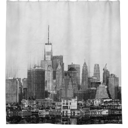 Rideaux De Douche Sketch Skyline de New York (Devant)